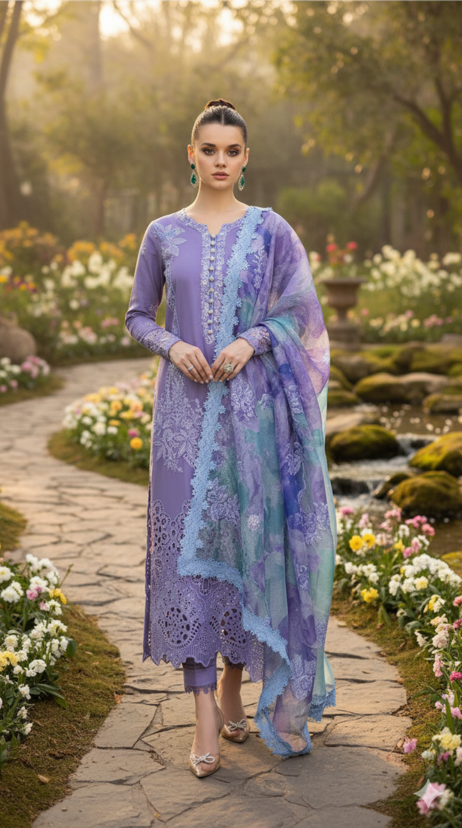 Dhanak embroidered unstitched 3 piece dress