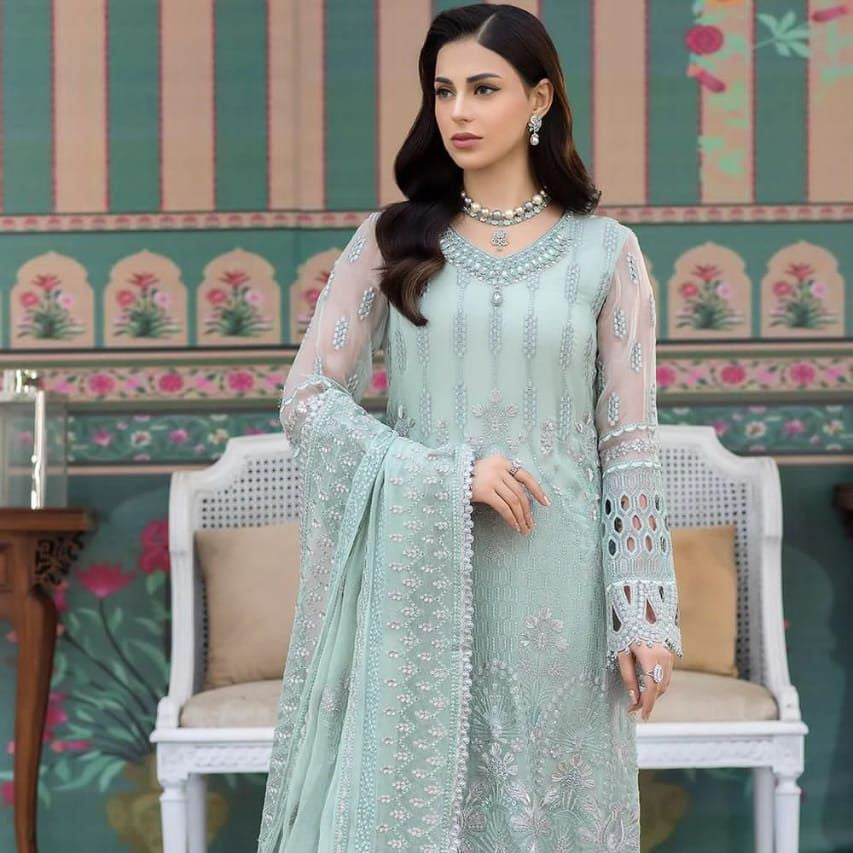 Organza embroidered cutwork adda work luxury unstitched 3pc✓