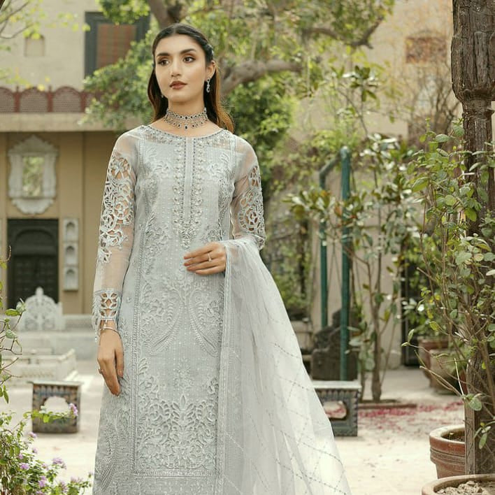 organza embroidered cutwork luxury unstitched 3pc✓