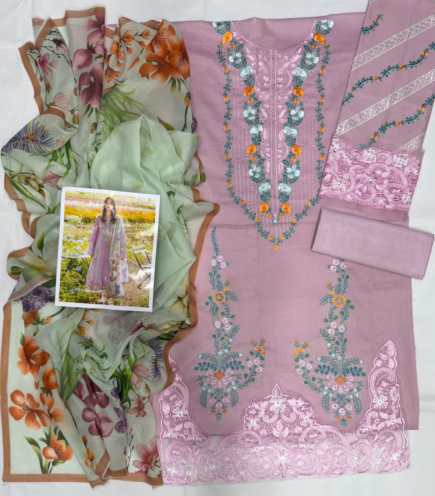 lawn embroidered luxury patch work unstitched 3pc✓