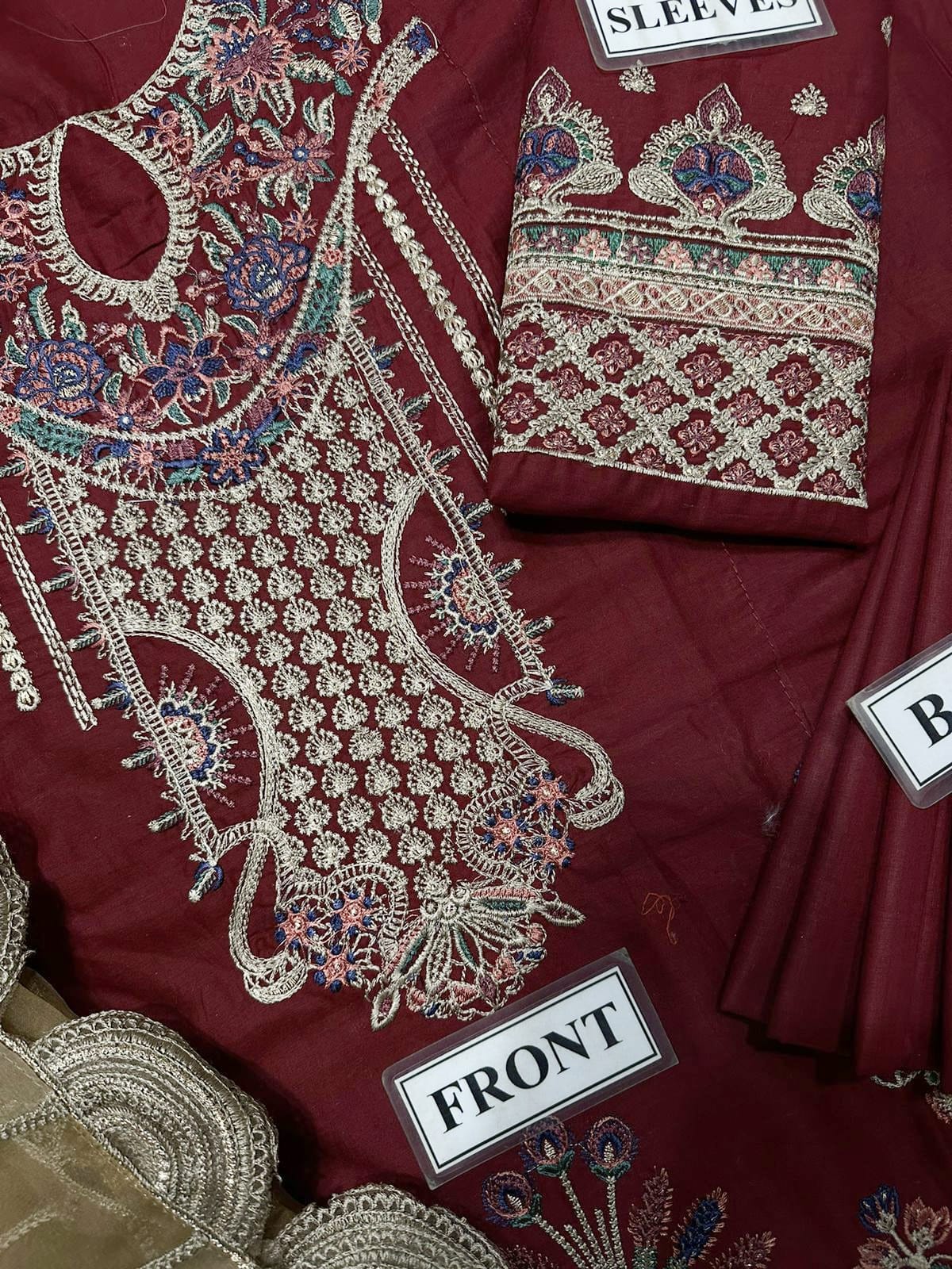 embroidered luxury cotton unstitced 3pc✓