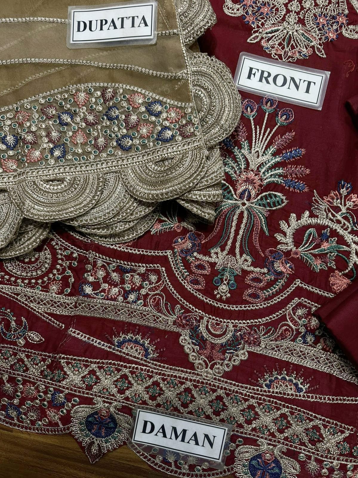 embroidered luxury cotton unstitced 3pc✓