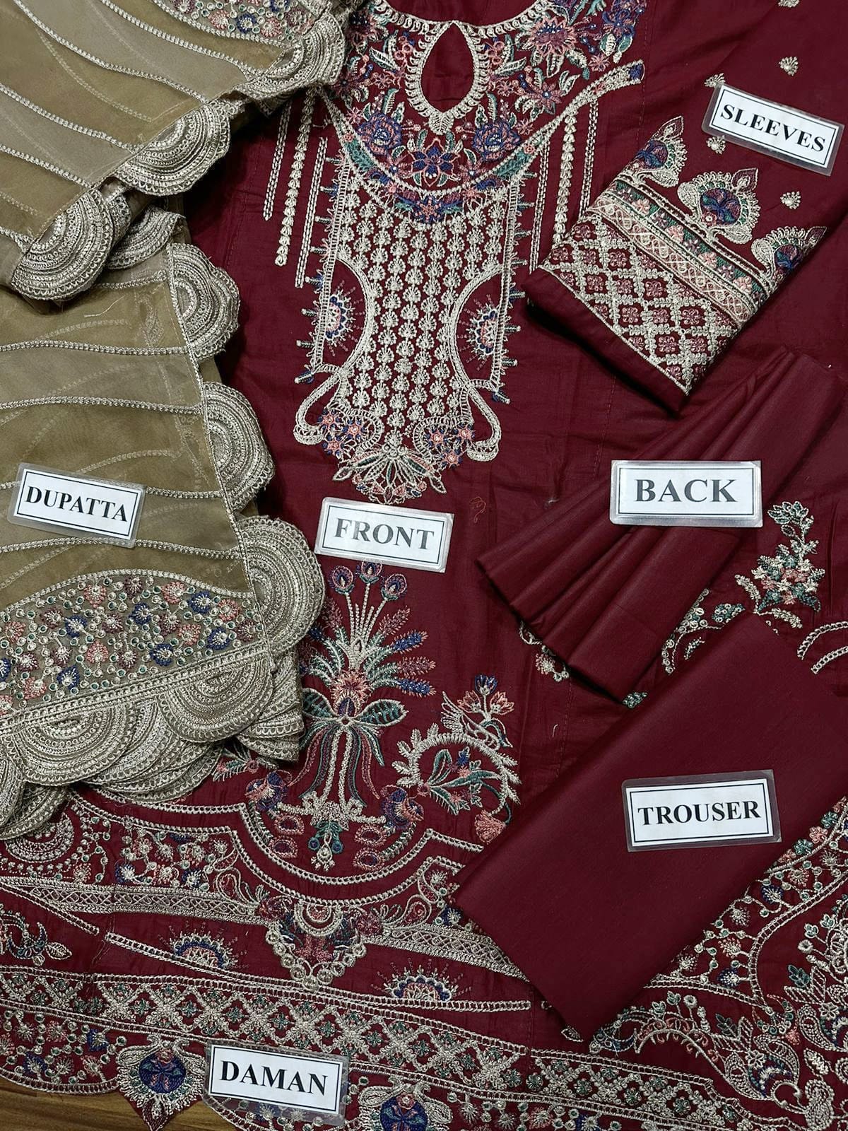 embroidered luxury cotton unstitced 3pc✓