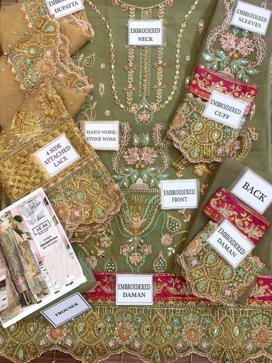 organza embroidered &amp; sequence luxury unstiched 3pc✓