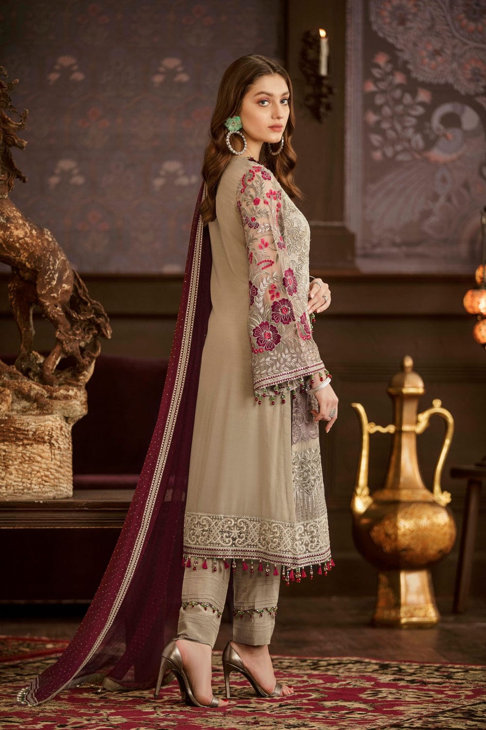 chiffon embroidered formal unstitched 3 piece dress