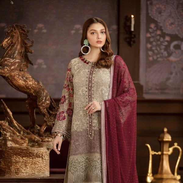 chiffon embroidered formal unstitched 3 piece dress