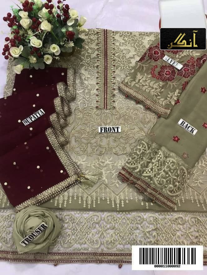 chiffon embroidered formal unstitched 3 piece dress