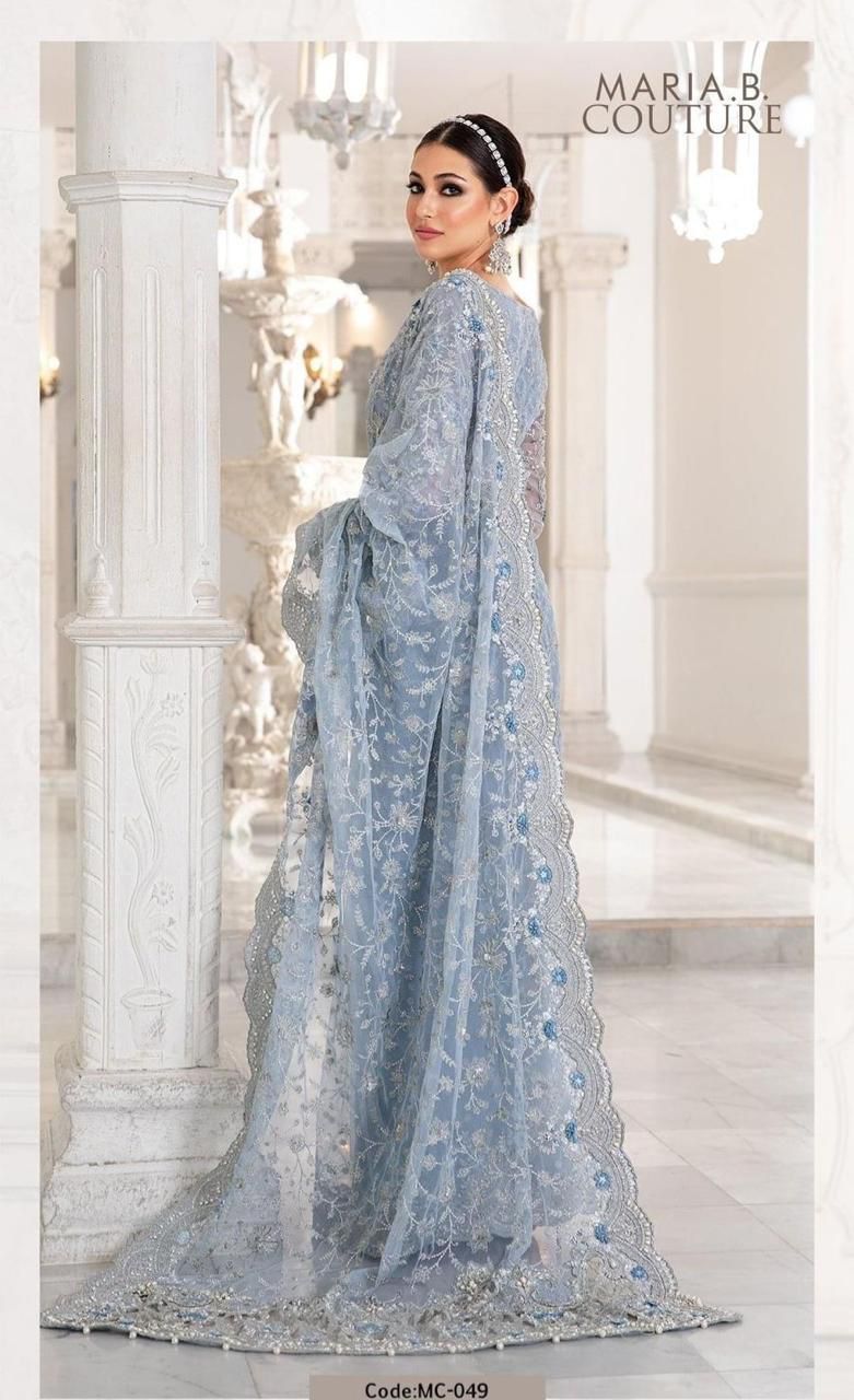 net saree embroidered hand embellished luxury unstitched 3pc®✓