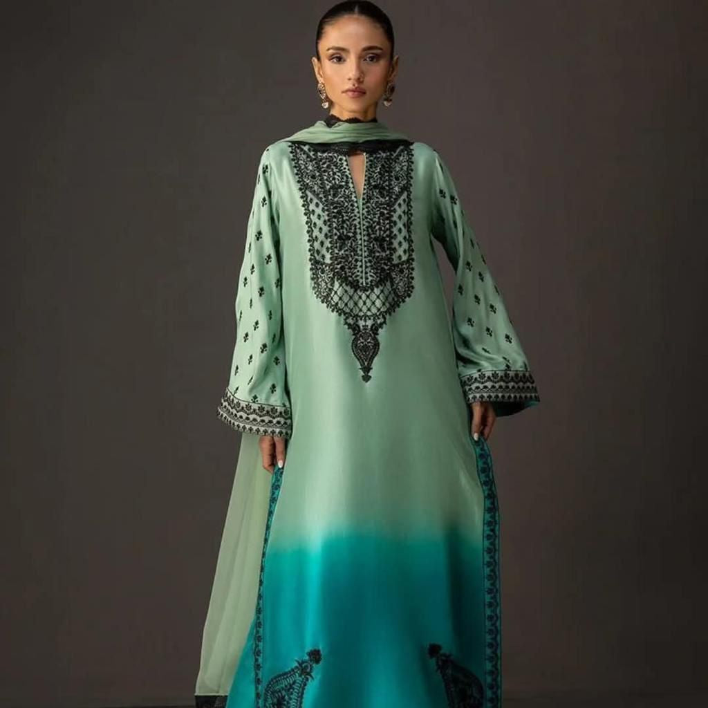 Silk printed unstitched 3 piece dress