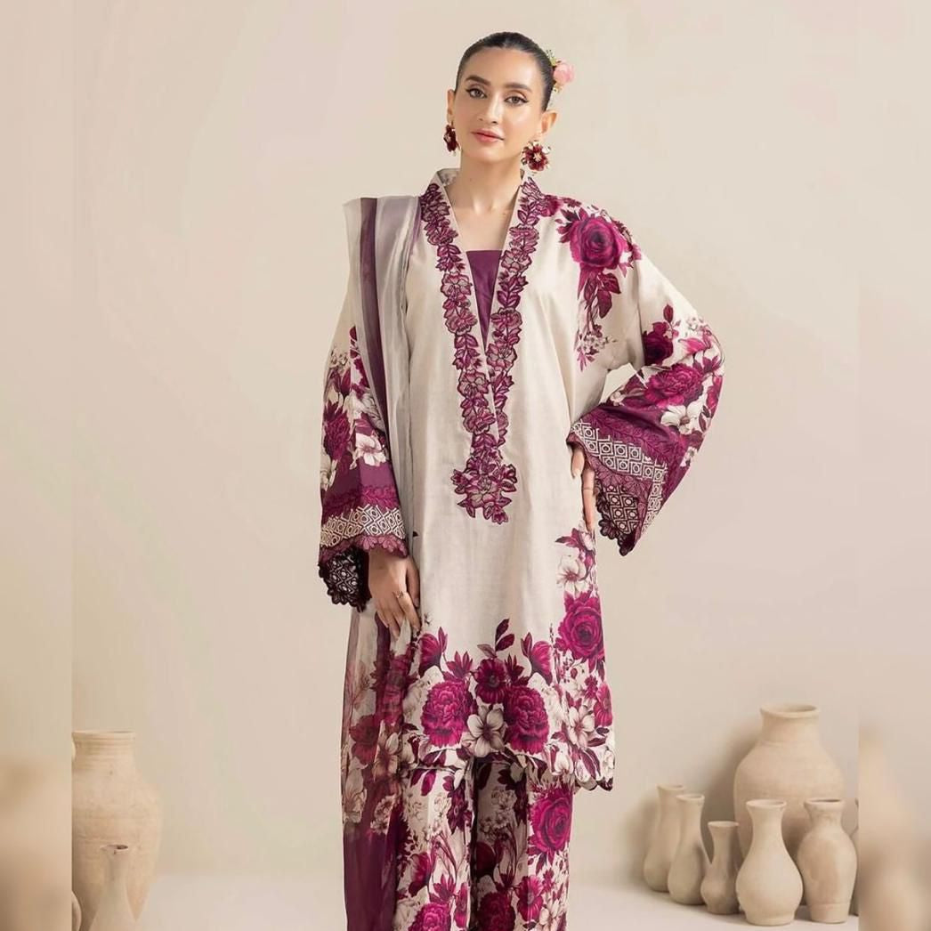 Silk printed unstitched 3 piece dress