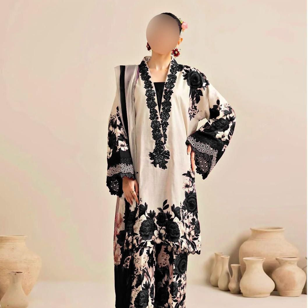 Silk printed unstitched 3 piece dress