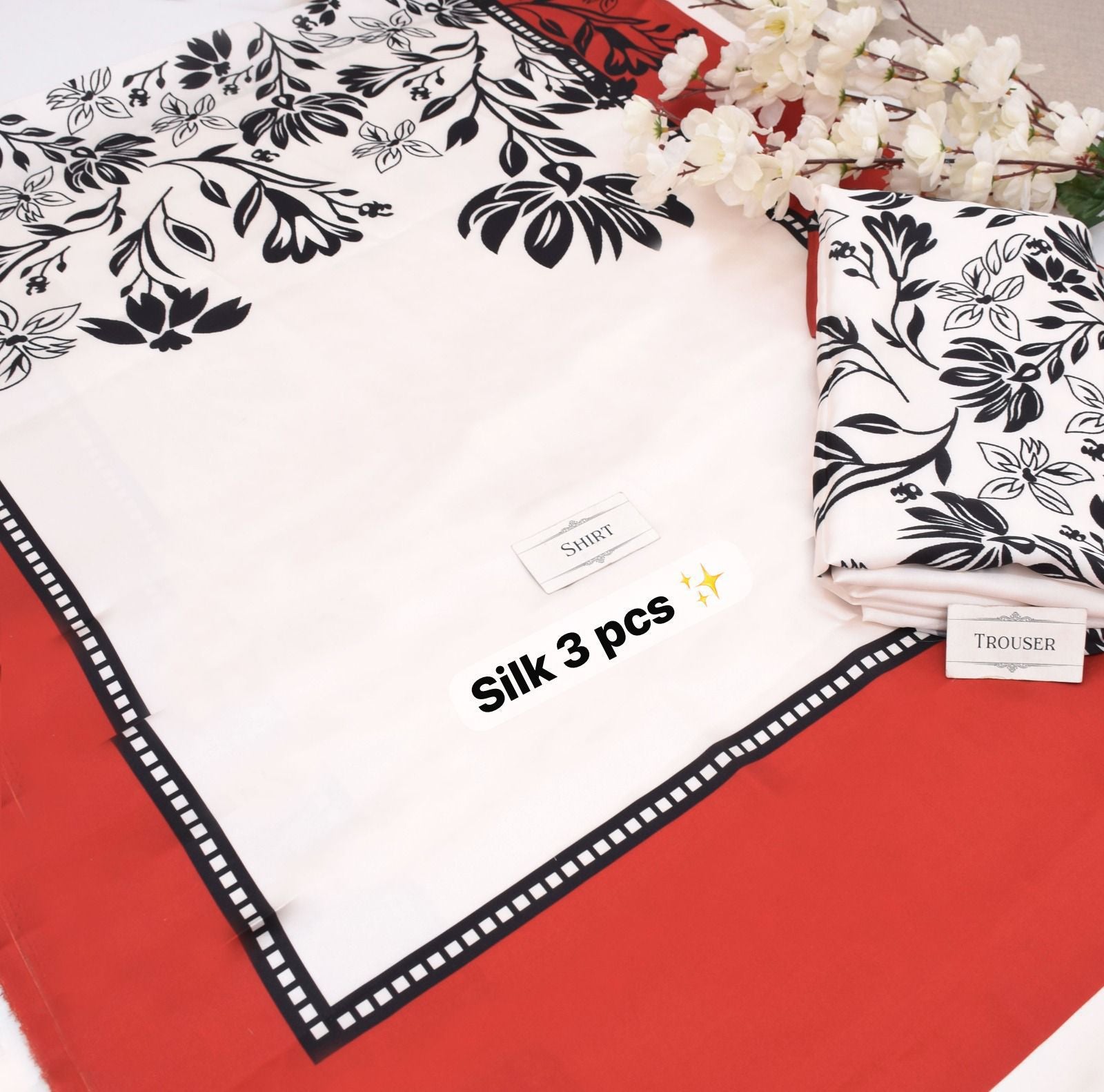 Silk printed unstitched 3 piece dress