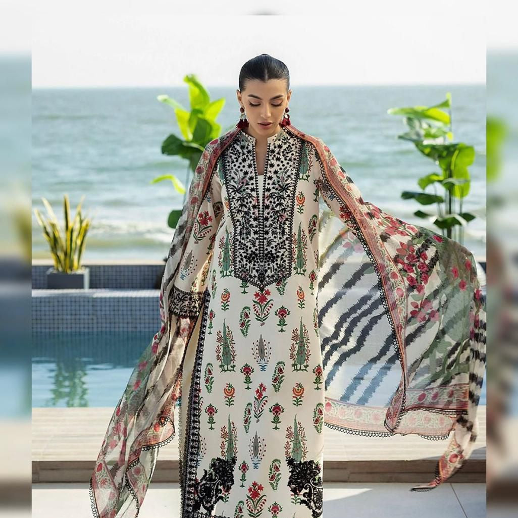 Silk printed unstitched 3 piece dress