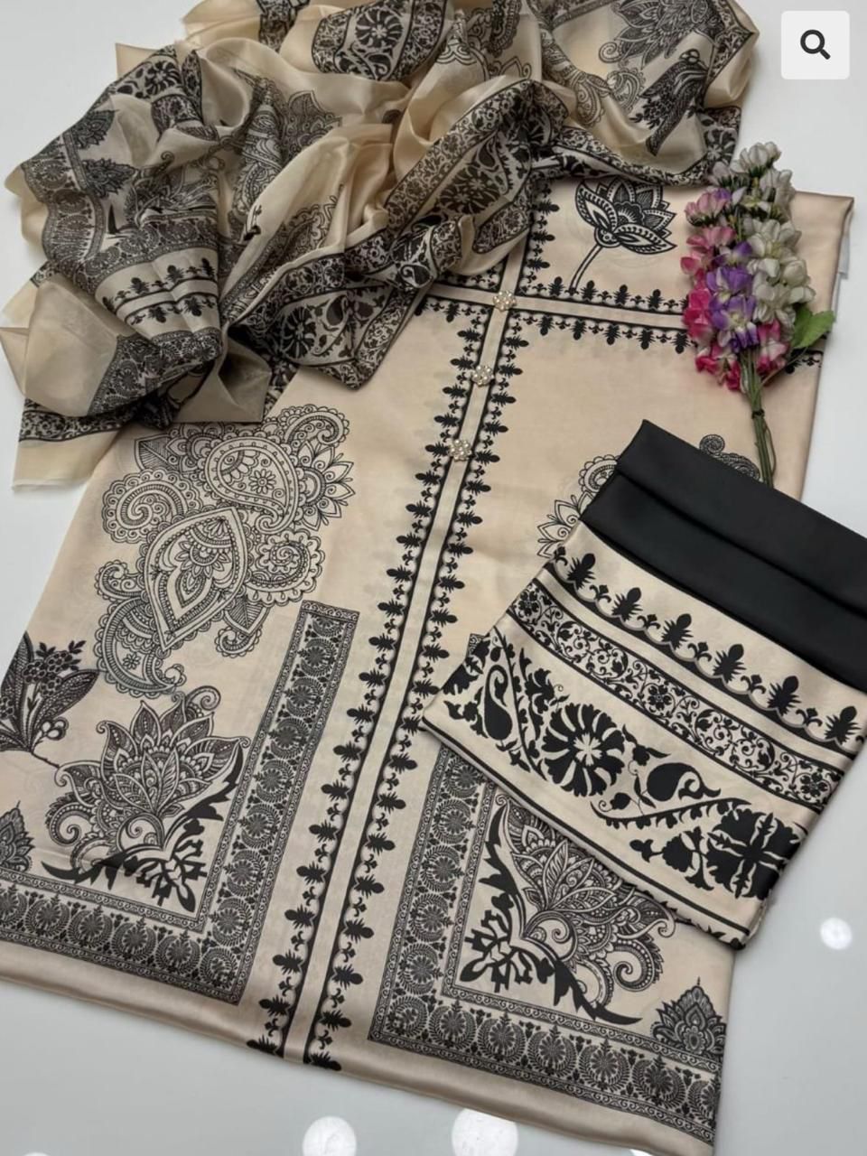 Silk printed unstitched 3 piece dress