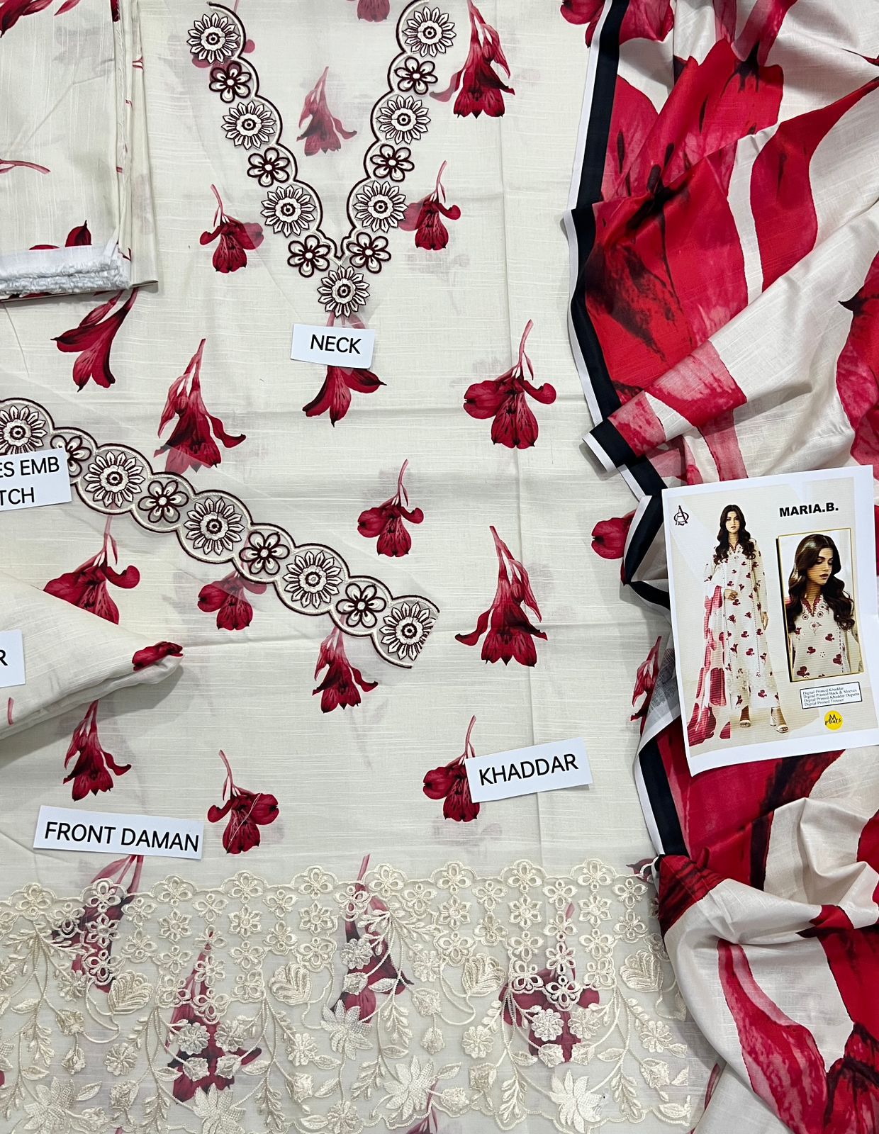 khaddar embroidered unstitched 3 piece dress