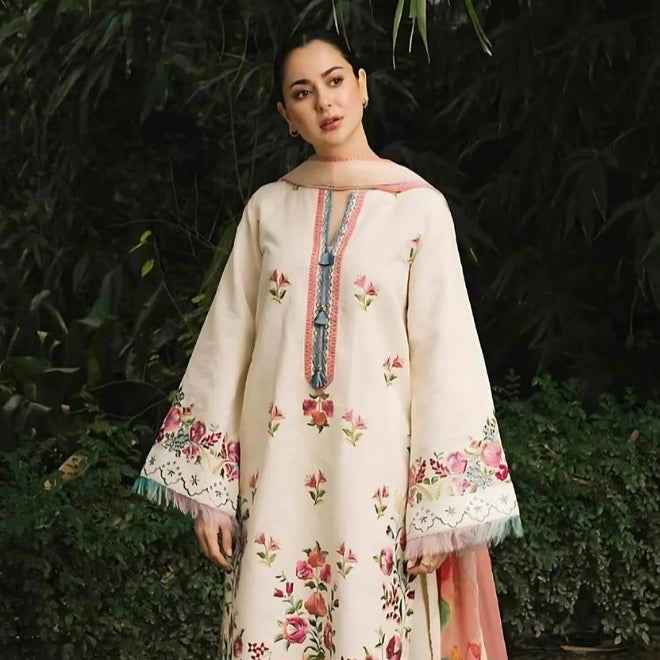 Linen embroidered unstisched 3 piece dress