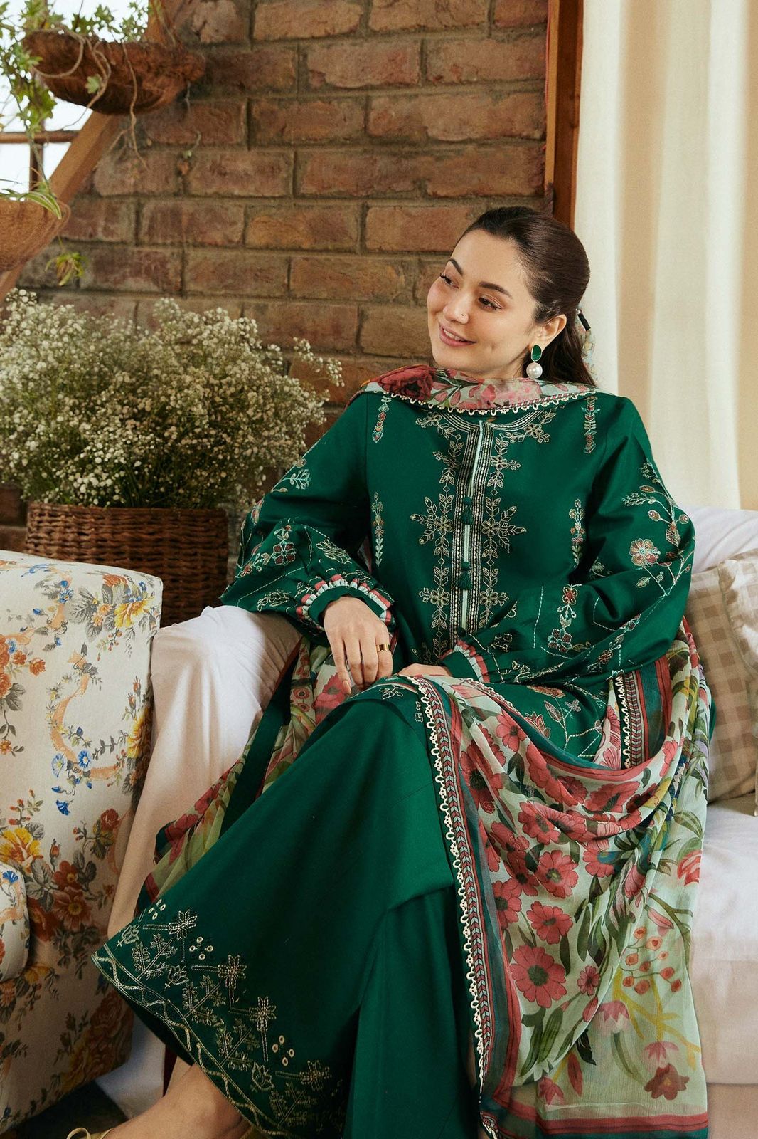 Linen emboidered unstitched 3 piece dress