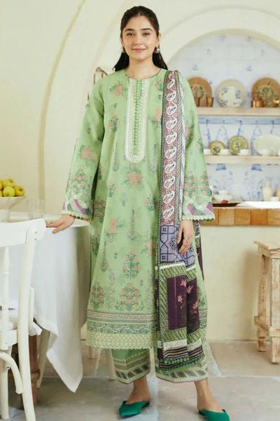Linen embroidered unstitched 3 piece dress