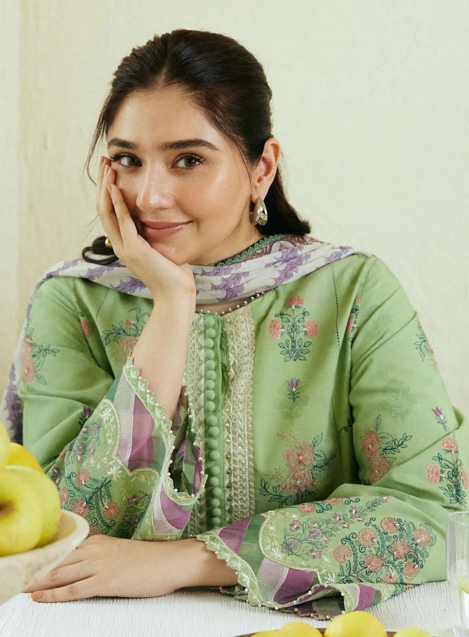 Linen embroidered unstitched 3 piece dress