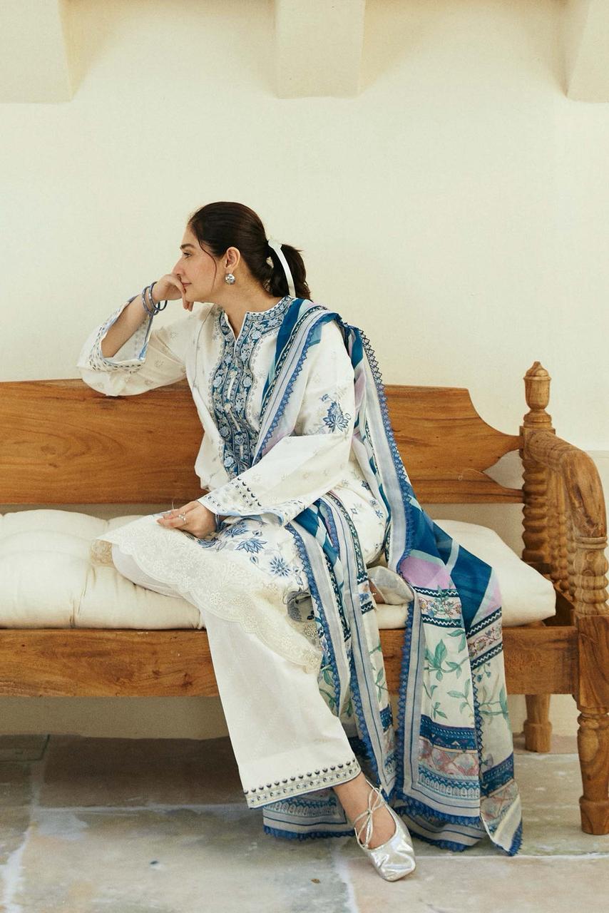 Linen embroidered unstitched 3 piece dress