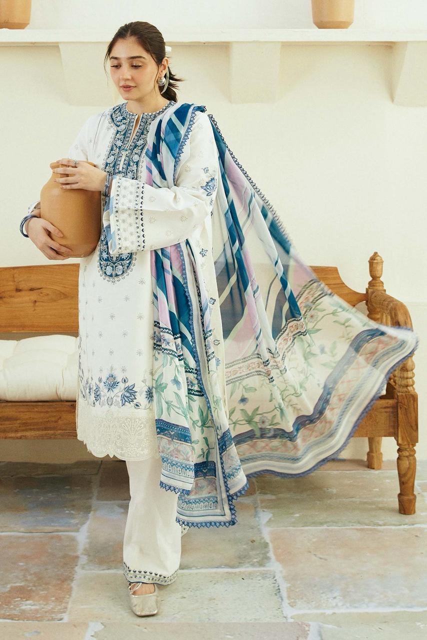 Linen embroidered unstitched 3 piece dress