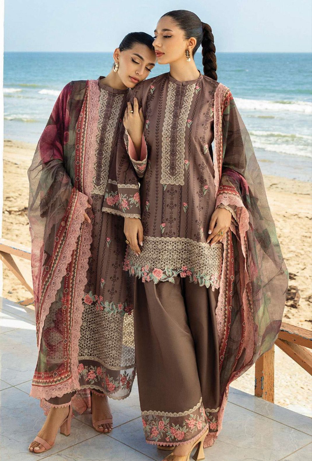 Linen embroidered unstitched 3 piece dress