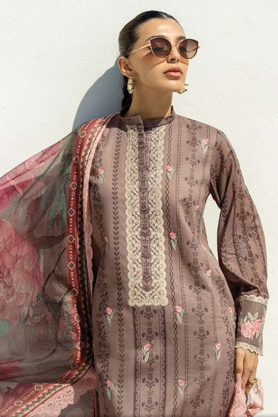 Linen embroidered unstitched 3 piece dress