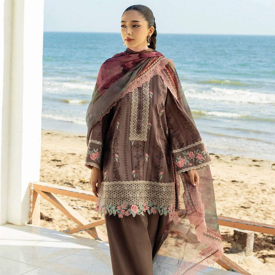 Linen printed unstitched 3 piece dress