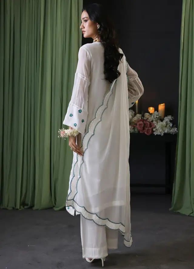 Chiffon embroidered unstitched 3 piece dress