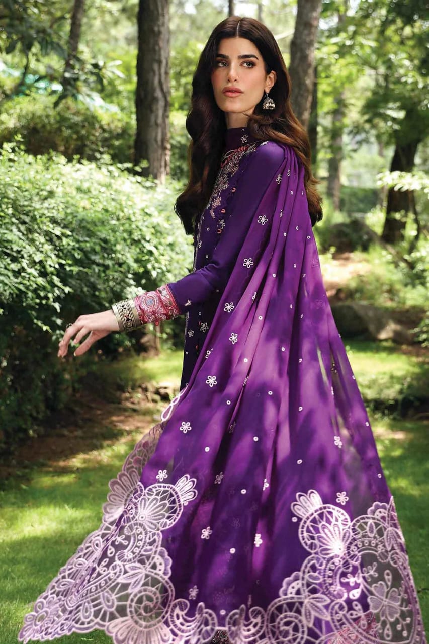 Qalamqar lawn cotton sciflie embroidered patch work luxury unstitched 3 piece