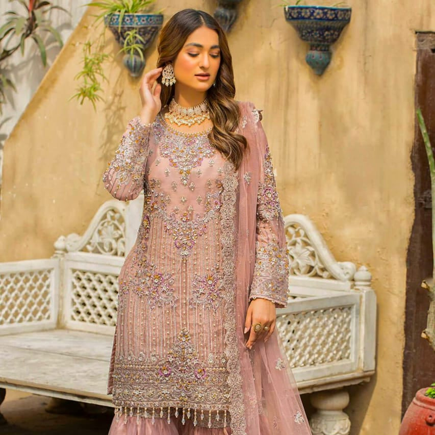 Imrozia net embroidered hand embellished luxury garara unstitched 3 piece dress