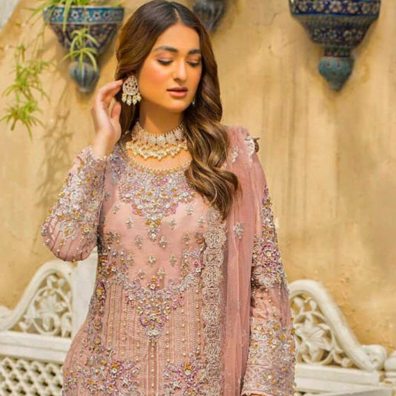 Imrozia net embroidered hand embellished luxury garara unstitched 3 piece dress