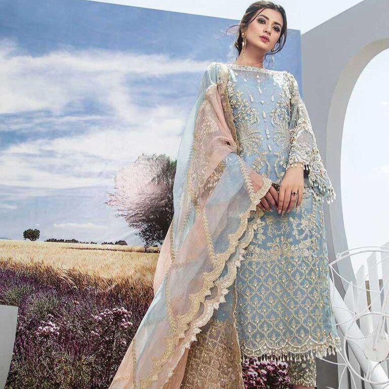Agha noor organza embroidered & sequence luxury unstiched 3 piece dress