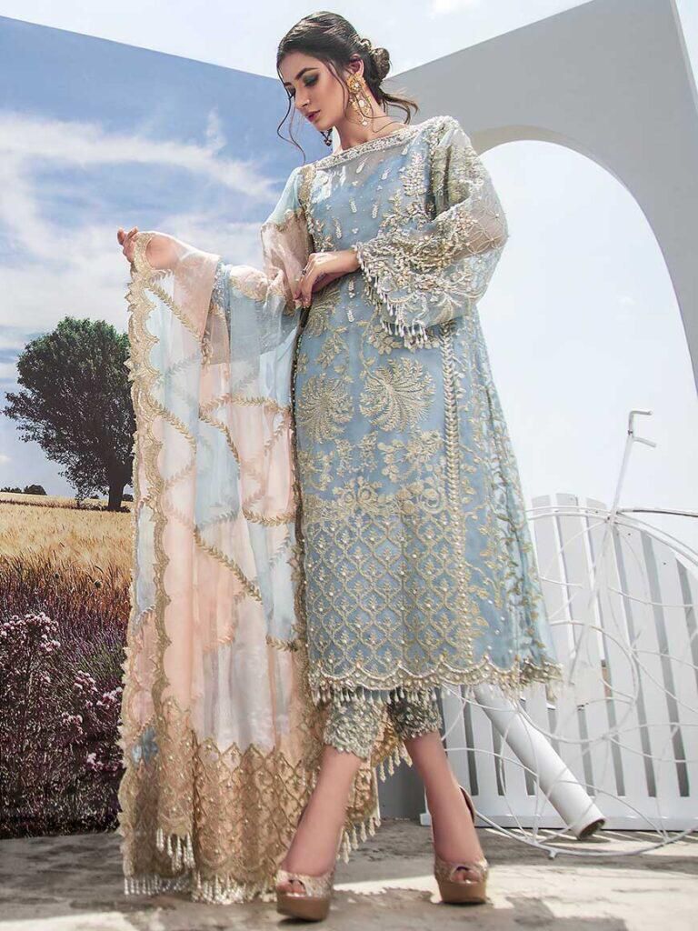 Agha noor organza embroidered & sequence luxury unstiched 3 piece dress