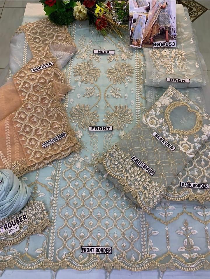 Agha noor organza embroidered & sequence luxury unstiched 3 piece dress