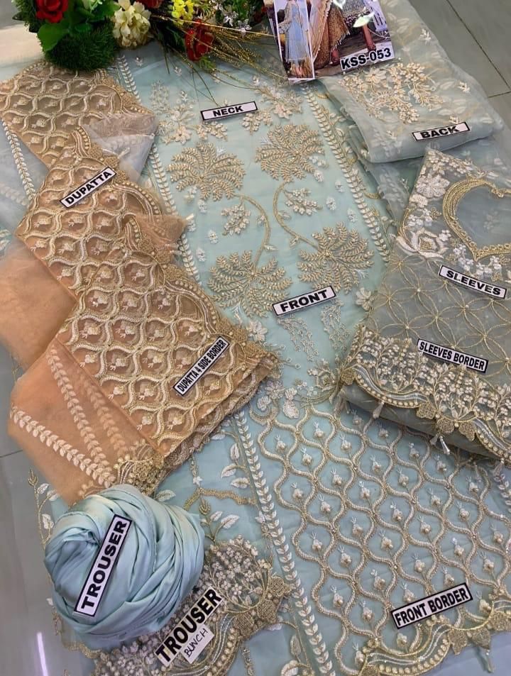 Agha noor organza embroidered & sequence luxury unstiched 3 piece dress