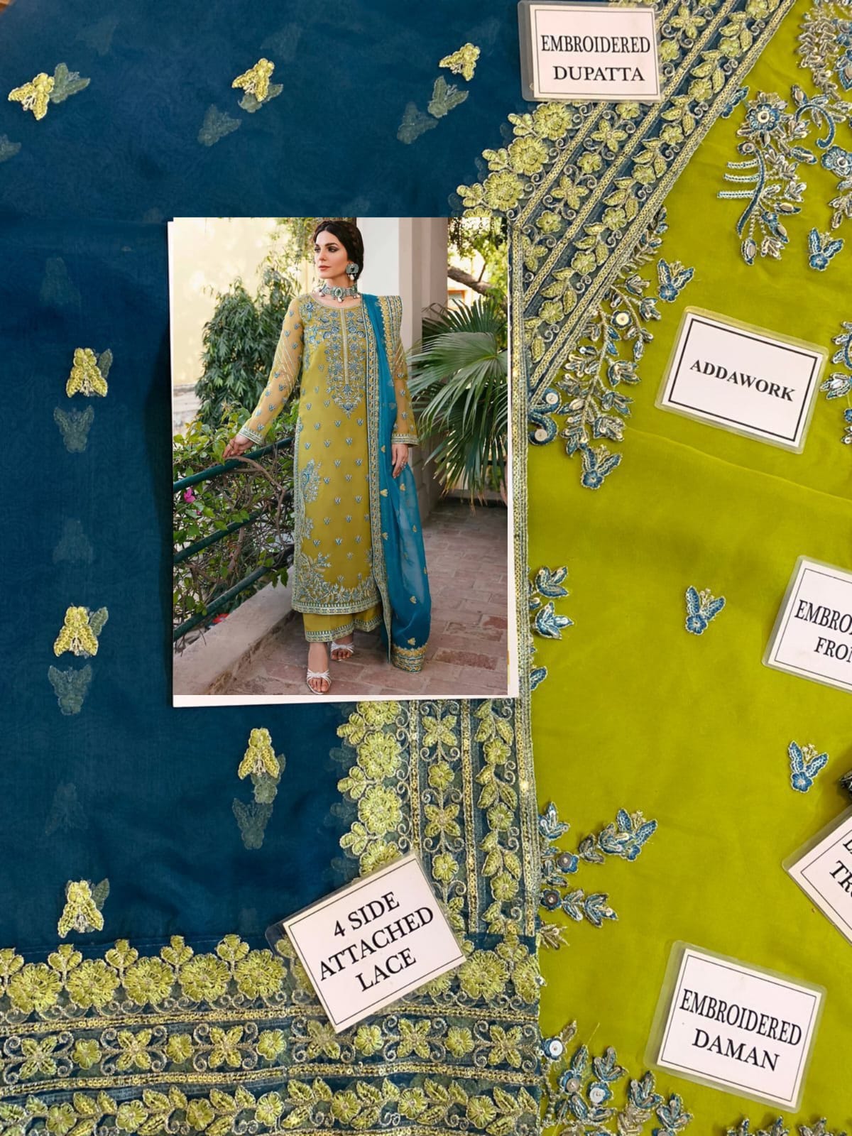 Akbar aslqm organza embroidered sequence moti work formal unstitched 3 piece dress