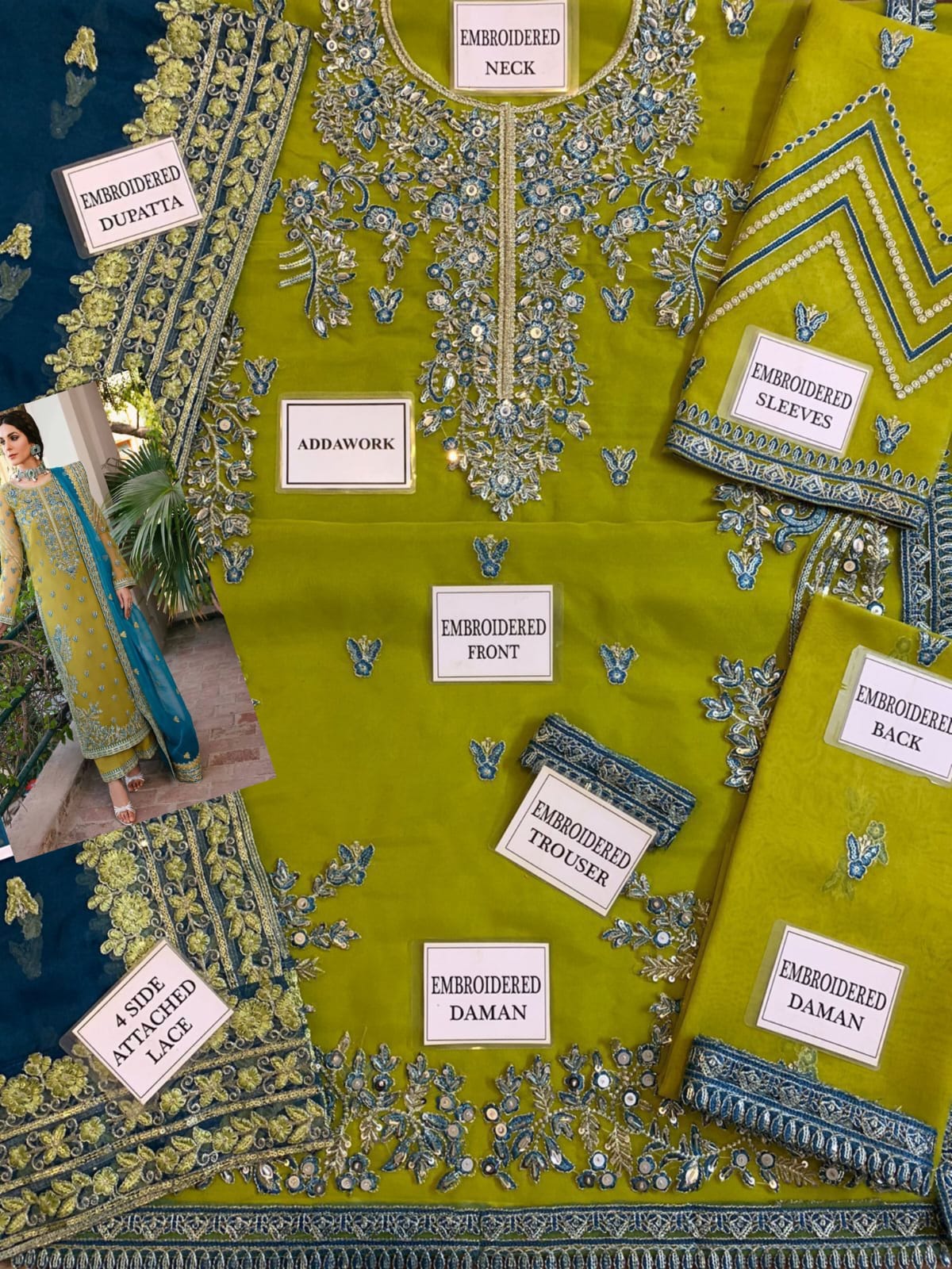 Akbar aslqm organza embroidered sequence moti work formal unstitched 3 piece dress