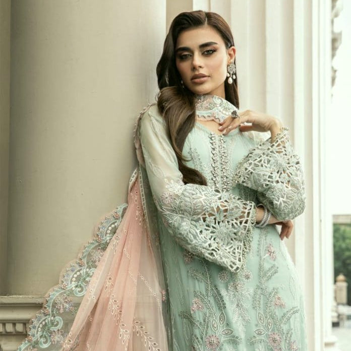 Maria.b chiffon embroidered adda work hand embellished luxury unstitched 3 piece dress