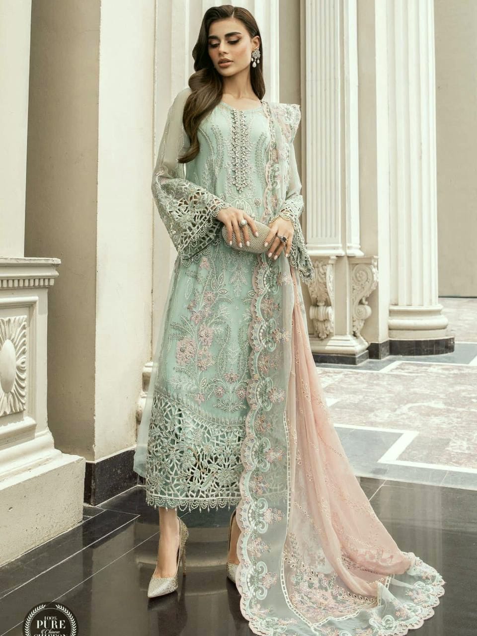 Maria.b chiffon embroidered adda work hand embellished luxury unstitched 3 piece dress