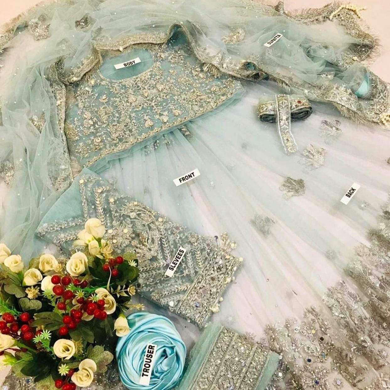 Kashee bridal net maxi embroidered luxury unstitched 3 piece dress