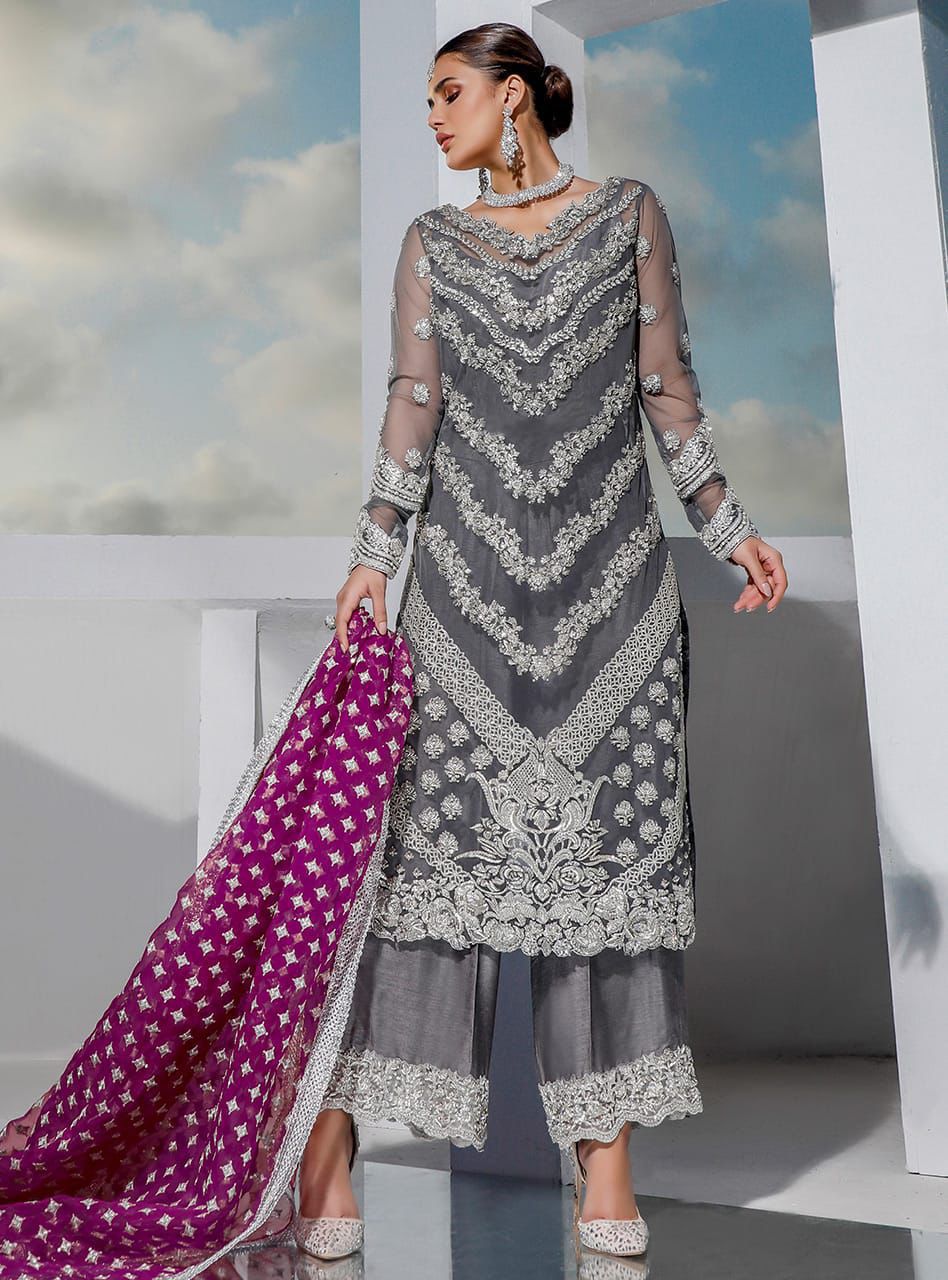 Zainab chotani organza embroidered & sequence unstiched 3 piece dress