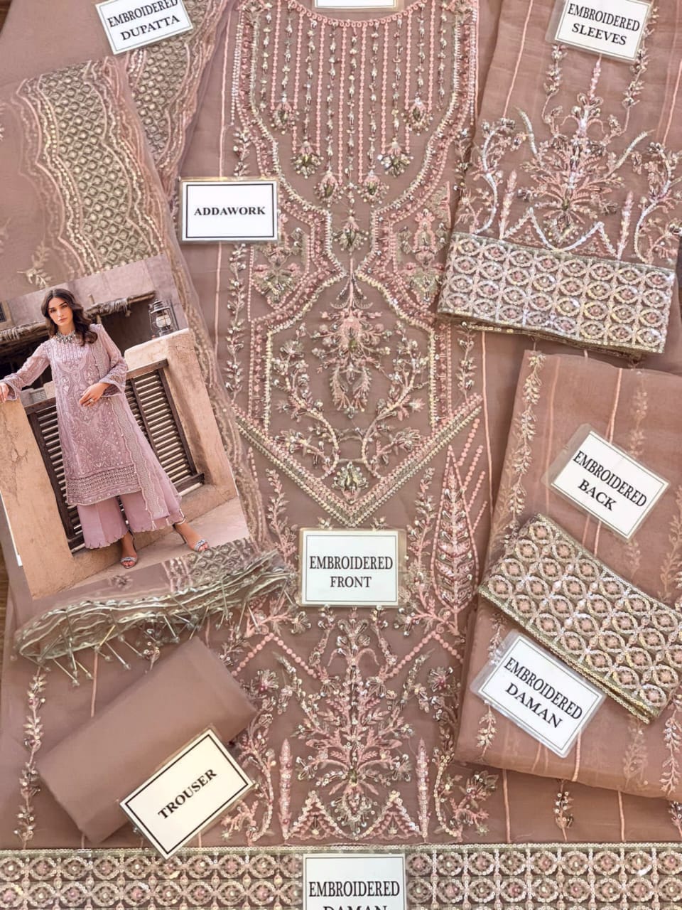 Gulall organza embroidered formal unstitced 3 piece dress