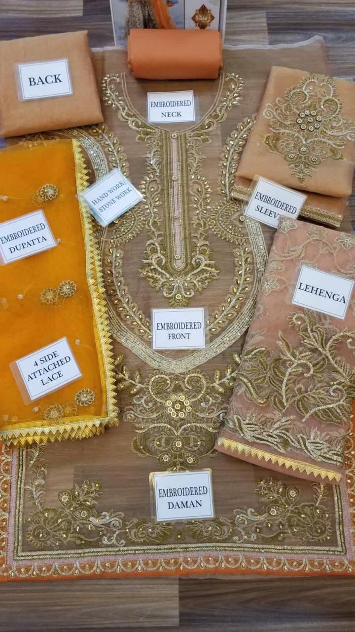 Net masoori embroidered gharara unstitced 3 piece dress