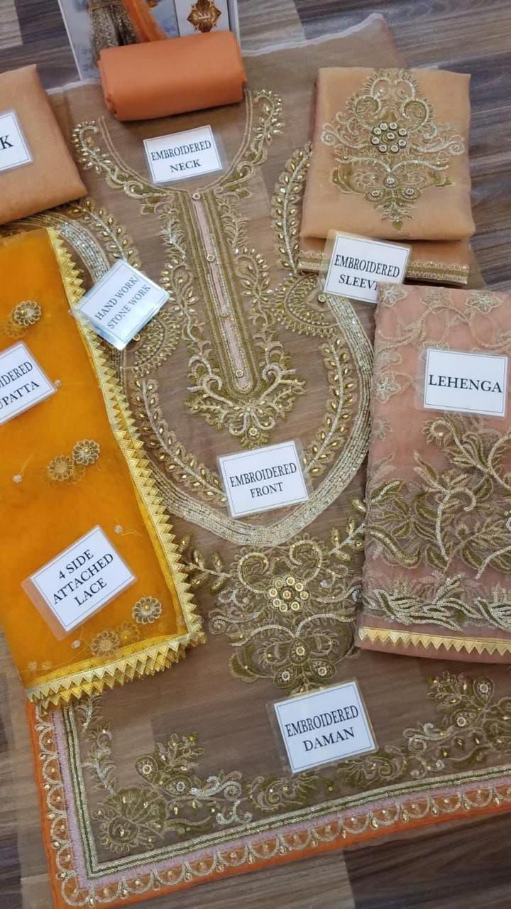 Net masoori embroidered gharara unstitced 3 piece dress