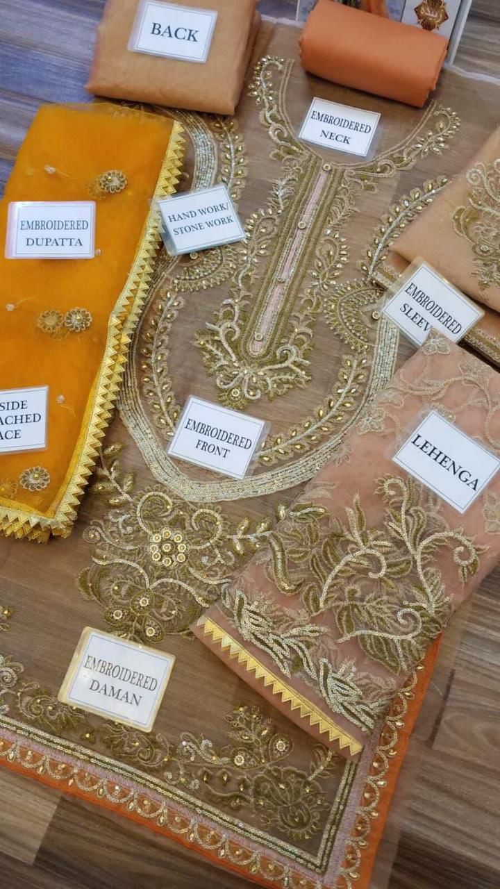 Net masoori embroidered gharara unstitced 3 piece dress