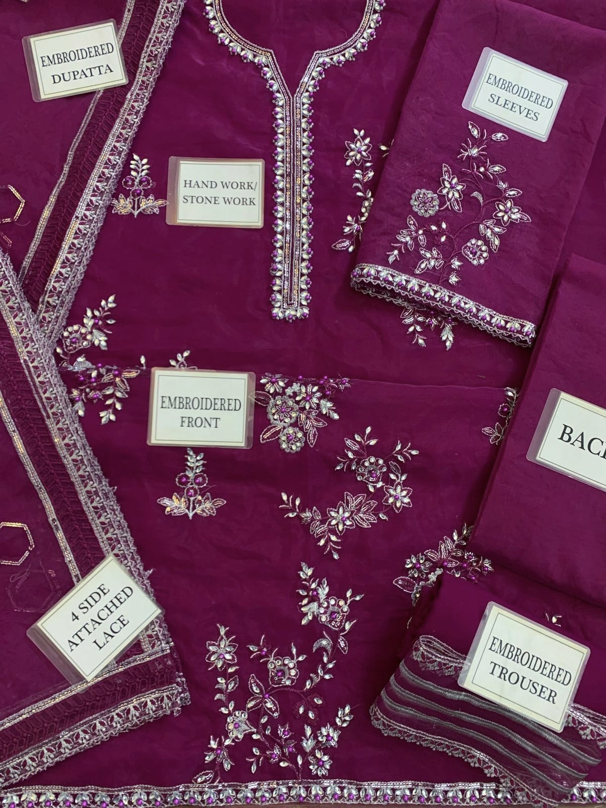 Organza embroidered hand embellished luxury unstitched 3 piece dress