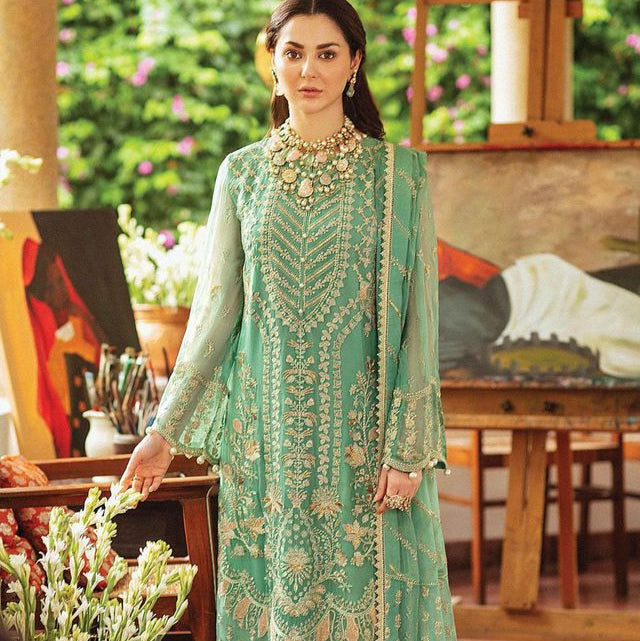 Organza embroidered hand work embellished luxury unstitched 3 piece dress