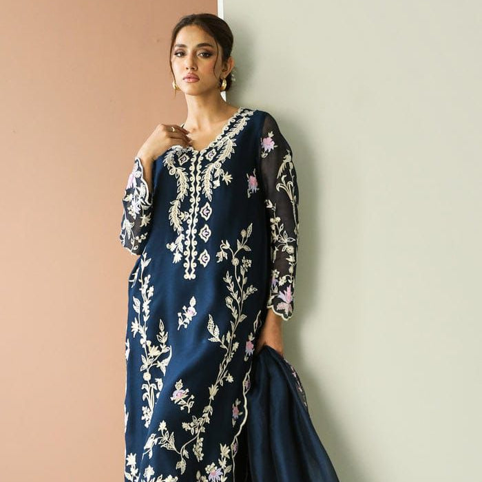 Organza embroidered hand embellished luxury unstitched 3 piece dress