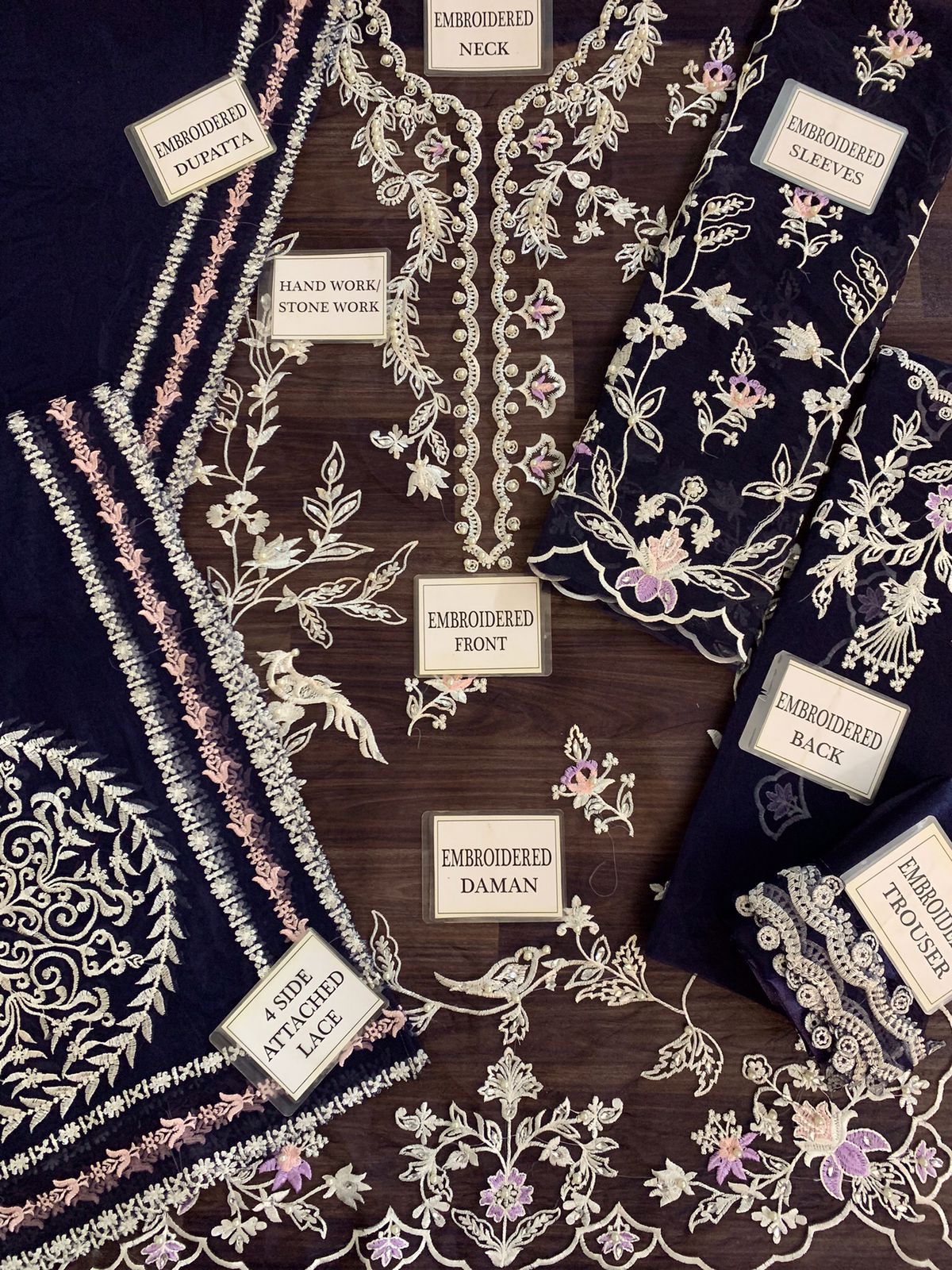 Organza embroidered hand embellished luxury unstitched 3 piece dress